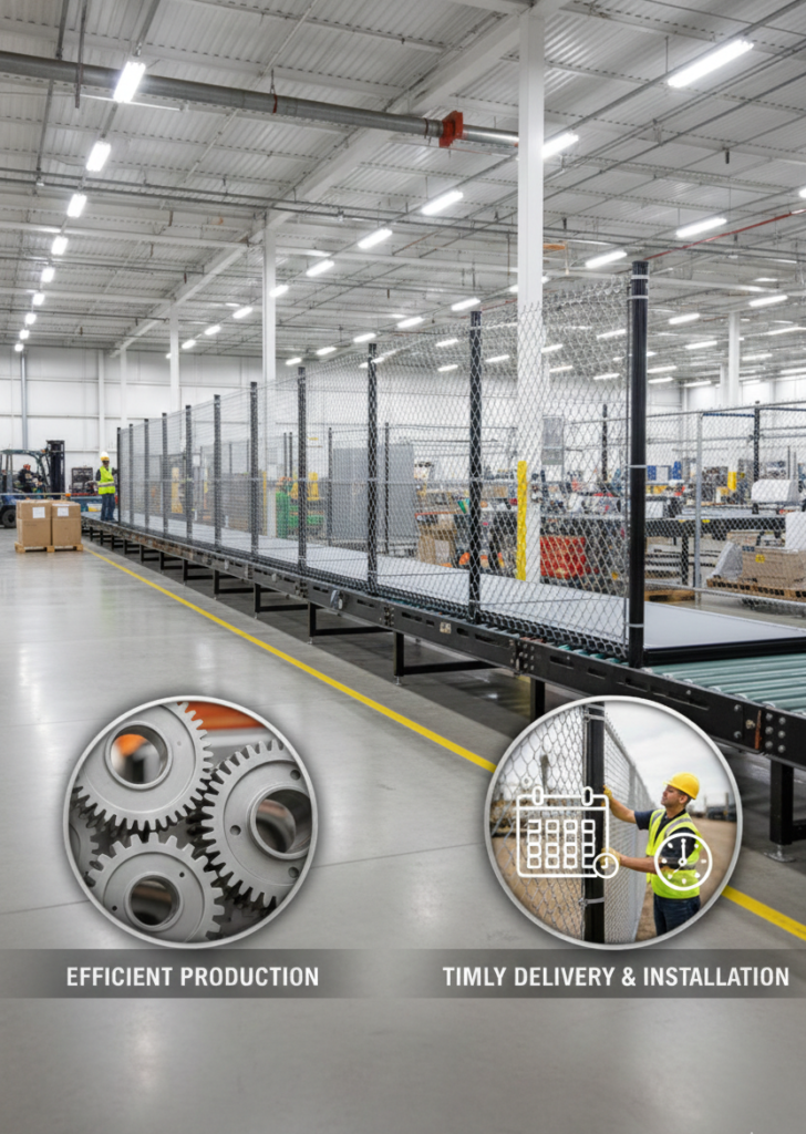 Chain link fencing in factory