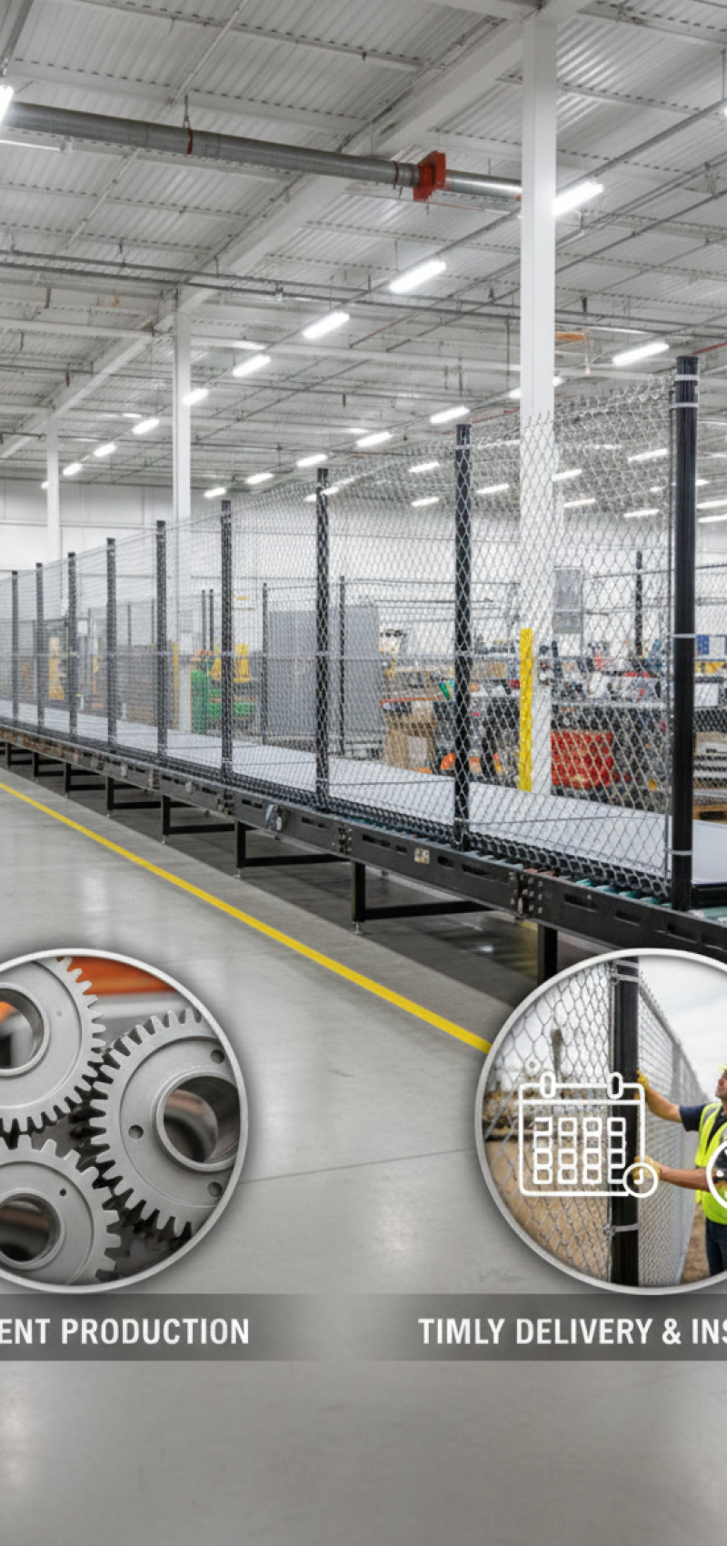 Chain link fencing in factory